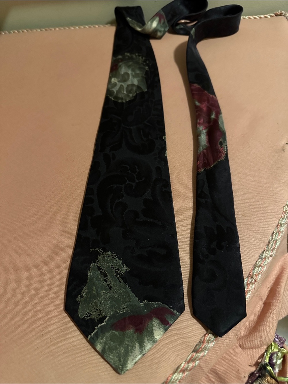 Men's Black Floral Jacquard Tie with Olive and Burgundy Accents